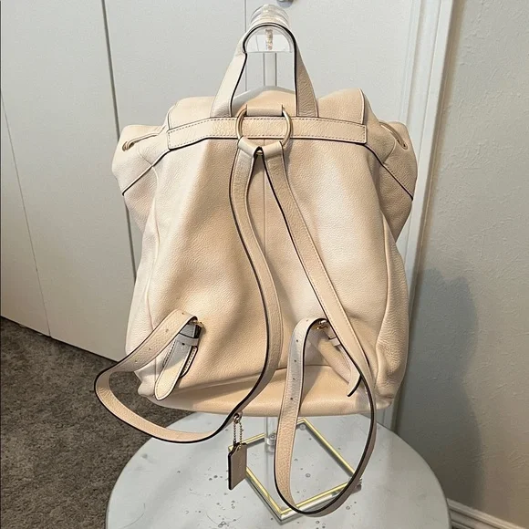Coach Billie Chalk White Pebbled Leather Backpack w 